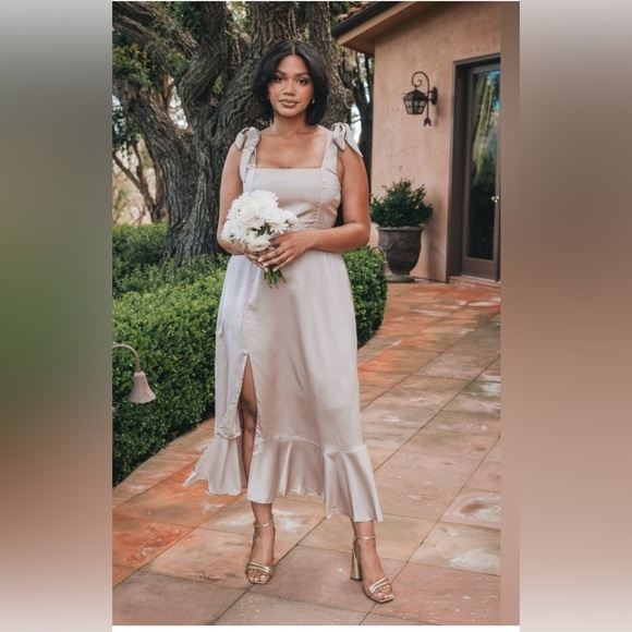 SHOW ME YOUR MUMU Claire Show me the Ring crisp Chiffon Midi Dress Bridesmaid - Picture 2 of 9